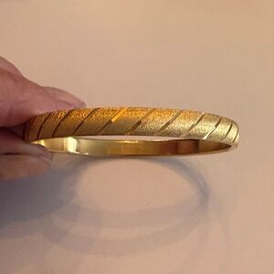 Gold Textured Diagonal-Strip Bangle Bracelet